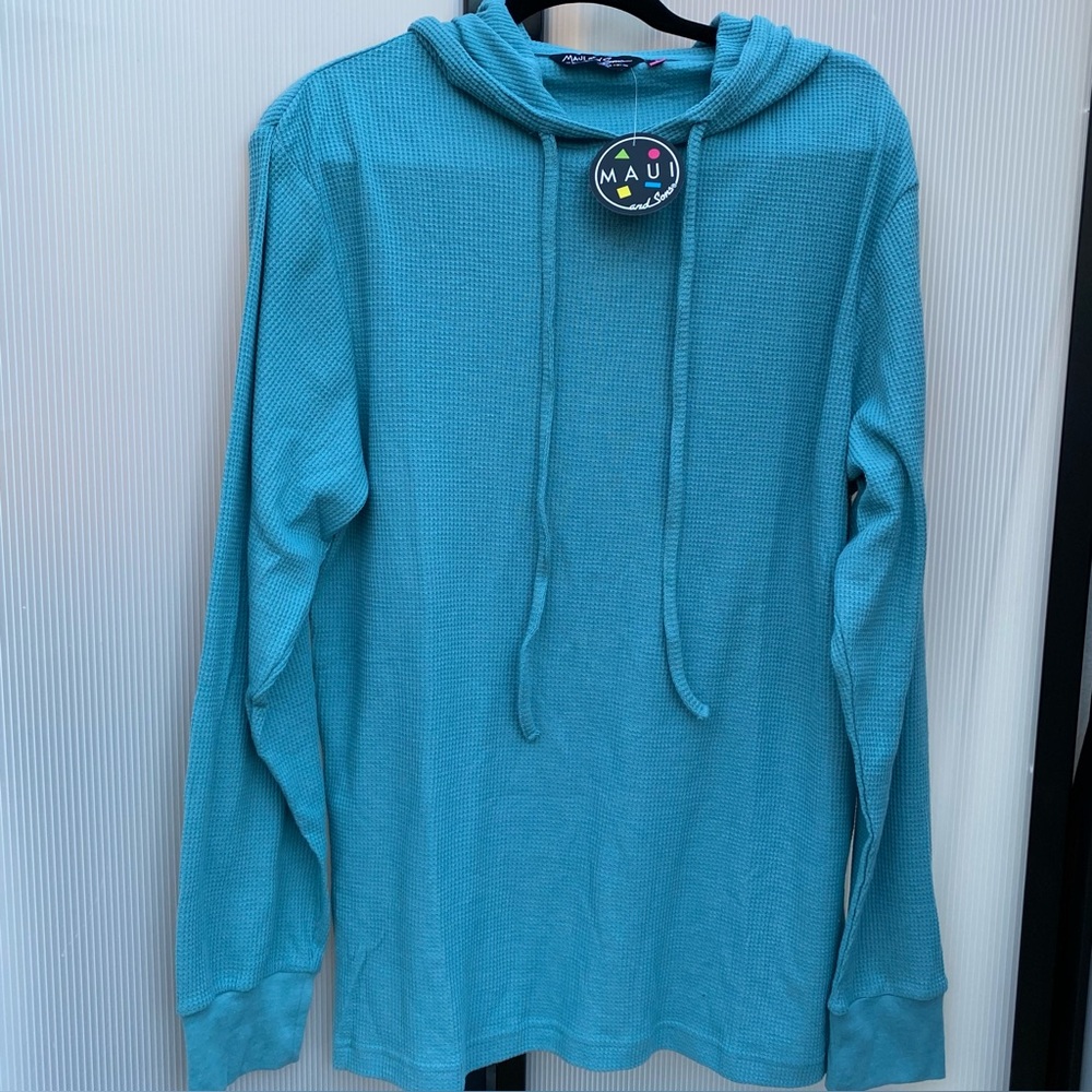 Maui and Sons Aqua Waffle Knit Long sleeve Hoodie NWT Large Fall Winter Staple